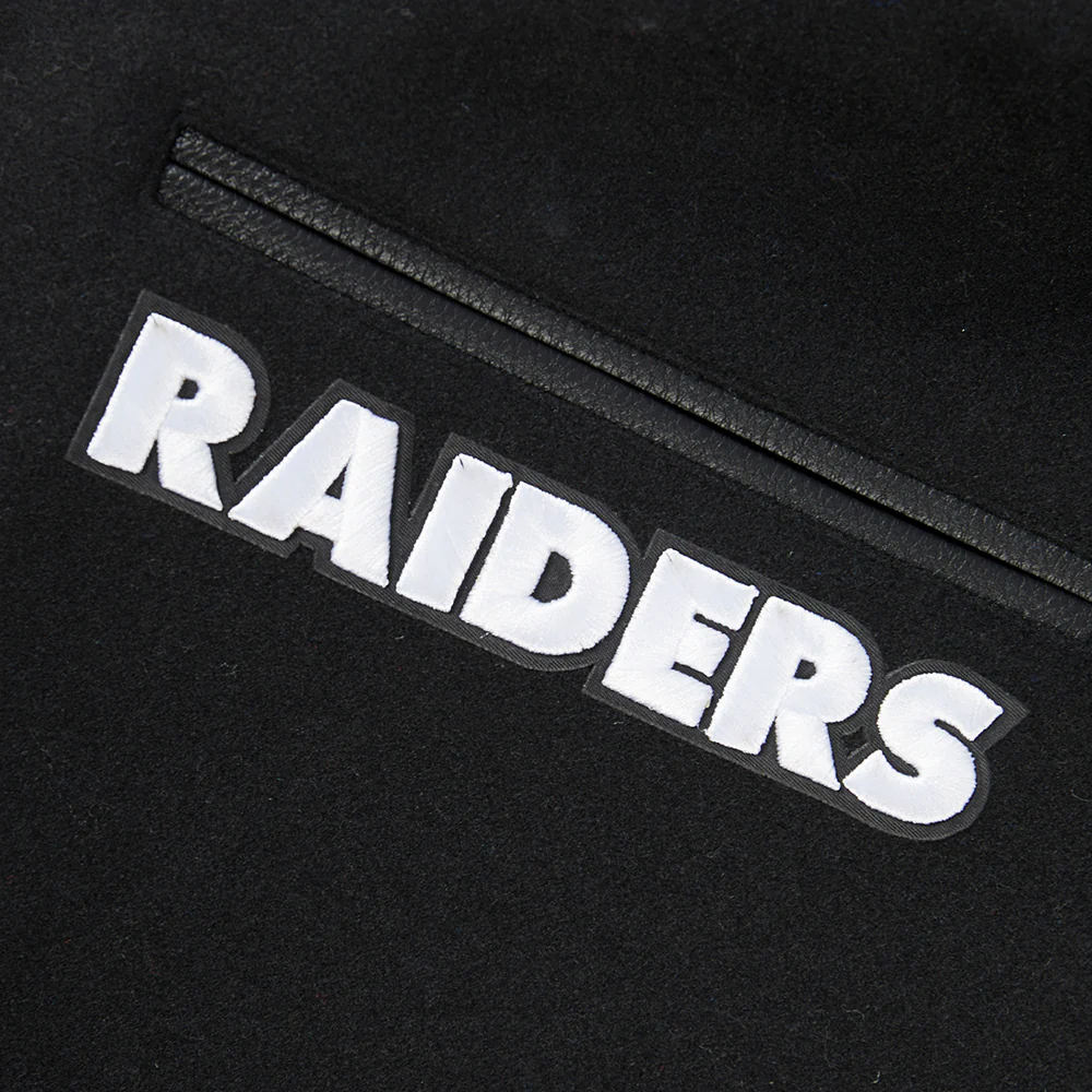NFL LAS VEGAS RAIDERS TEAM PENNANTS MEN'S RIB WOOL VARSITY JACKET (BLACK/GRAY) - Image 9