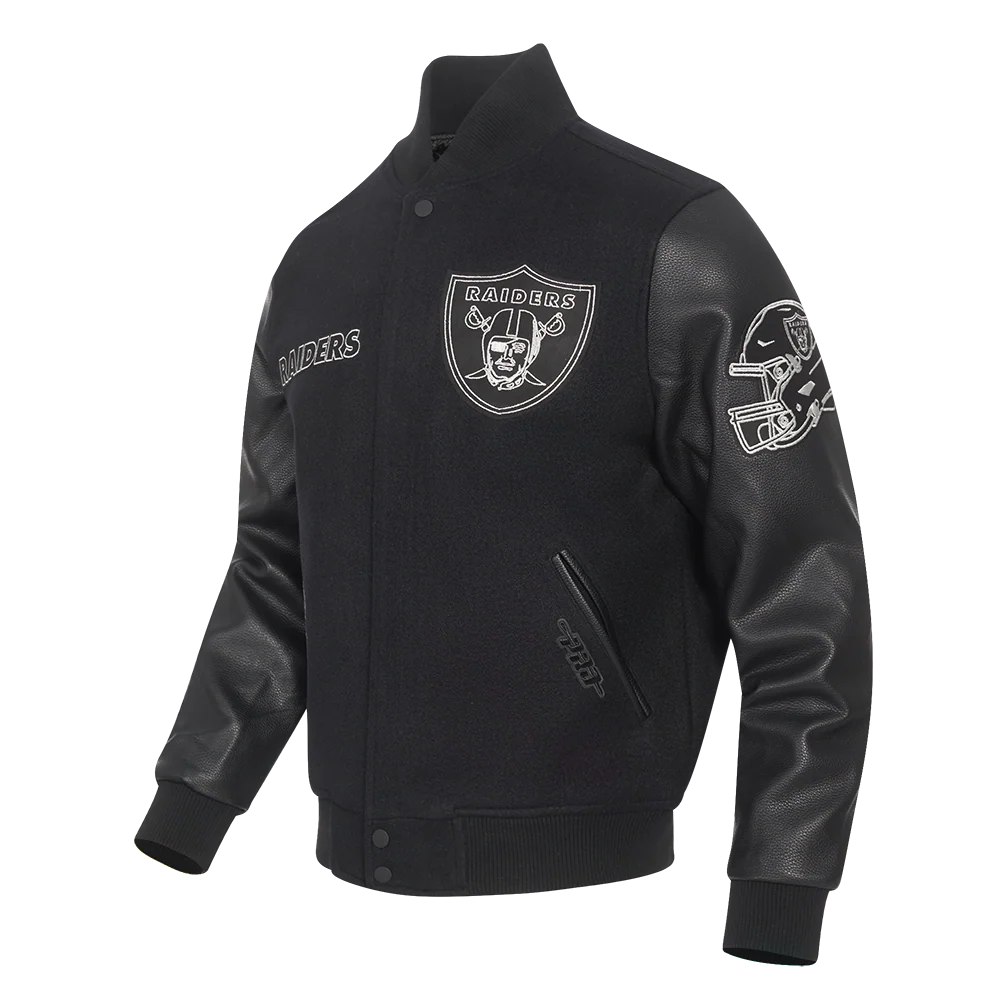NFL LAS VEGAS RAIDERS BLACK & GOLD MEN'S WOOL VARSITY JACKET (JET BLACK) - Image 2