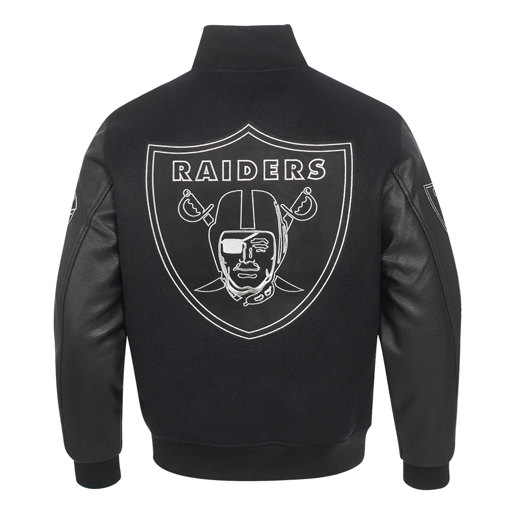 NFL LAS VEGAS RAIDERS BLACK & GOLD MEN'S WOOL VARSITY JACKET (JET BLACK) - Image 3