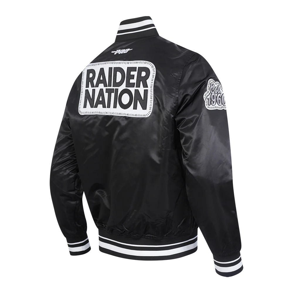 NFL LAS VEGAS RAIDERS DIY PICK STITCH MEN'S RIB SATIN JACKET (BLACK) - Image 4