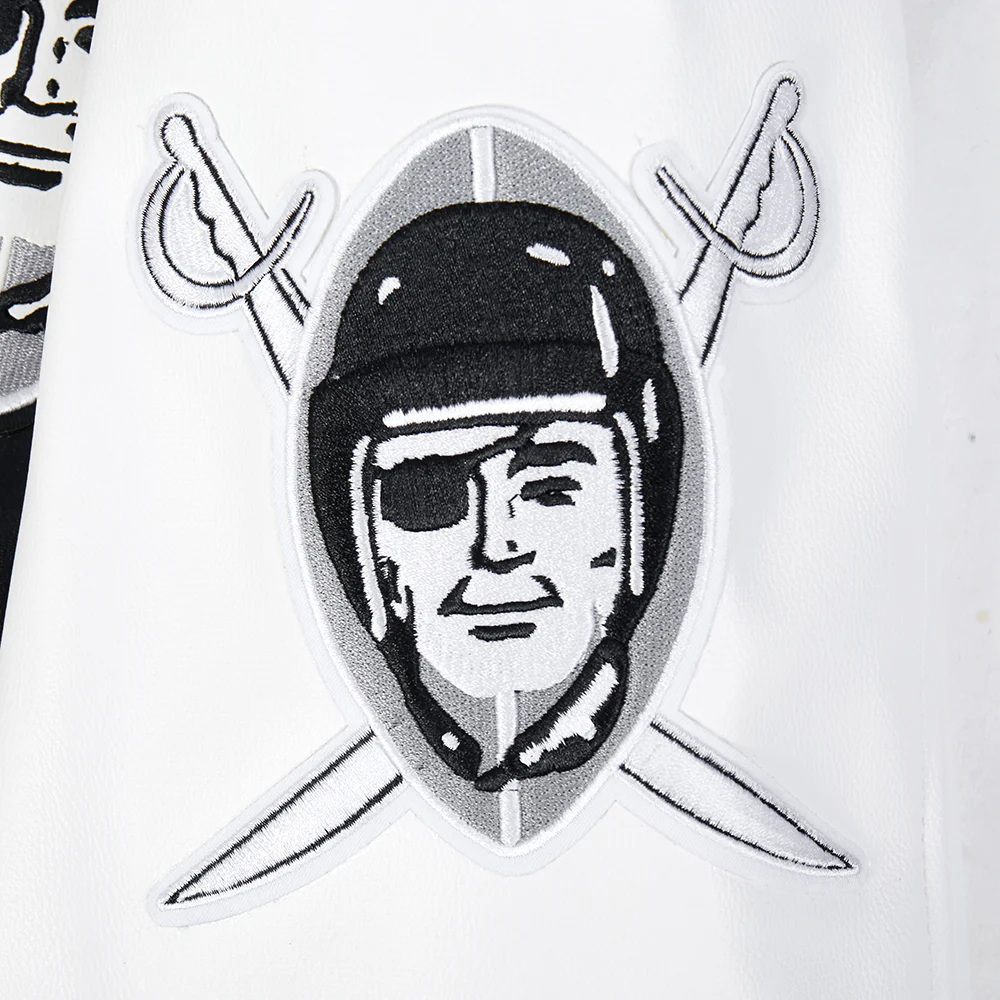 NFL LAS VEGAS RAIDERS BEST OF MEN'S LEATHER VARSITY JACKET (BLACK/WHITE) - Image 16