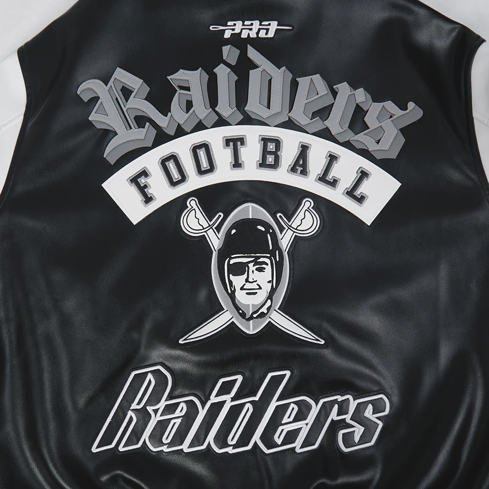 NFL LAS VEGAS RAIDERS BEST OF MEN'S LEATHER VARSITY JACKET (BLACK/WHITE) - Image 18