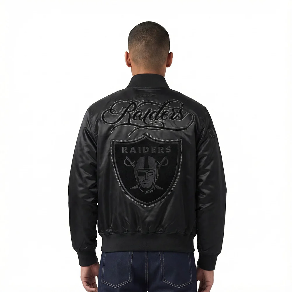 NFL LAS VEGAS RAIDERS BLACKOUT MEN'S SATIN JACKET (BLACK) - Image 2
