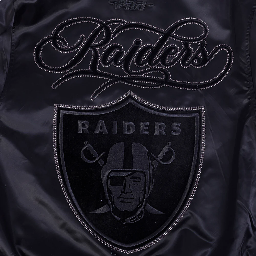 NFL LAS VEGAS RAIDERS BLACKOUT MEN'S SATIN JACKET (BLACK) - Image 7
