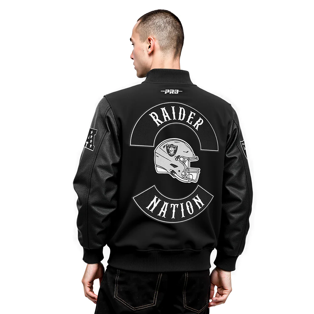 NFL LAS VEGAS RAIDERS BORN FOR SPORT MEN'S WOOL VARSITY JACKET (JET BLACK) - Image 2