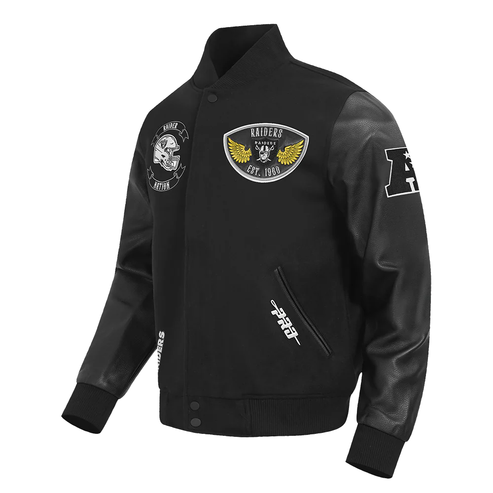 NFL LAS VEGAS RAIDERS BORN FOR SPORT MEN'S WOOL VARSITY JACKET (JET BLACK) - Image 3