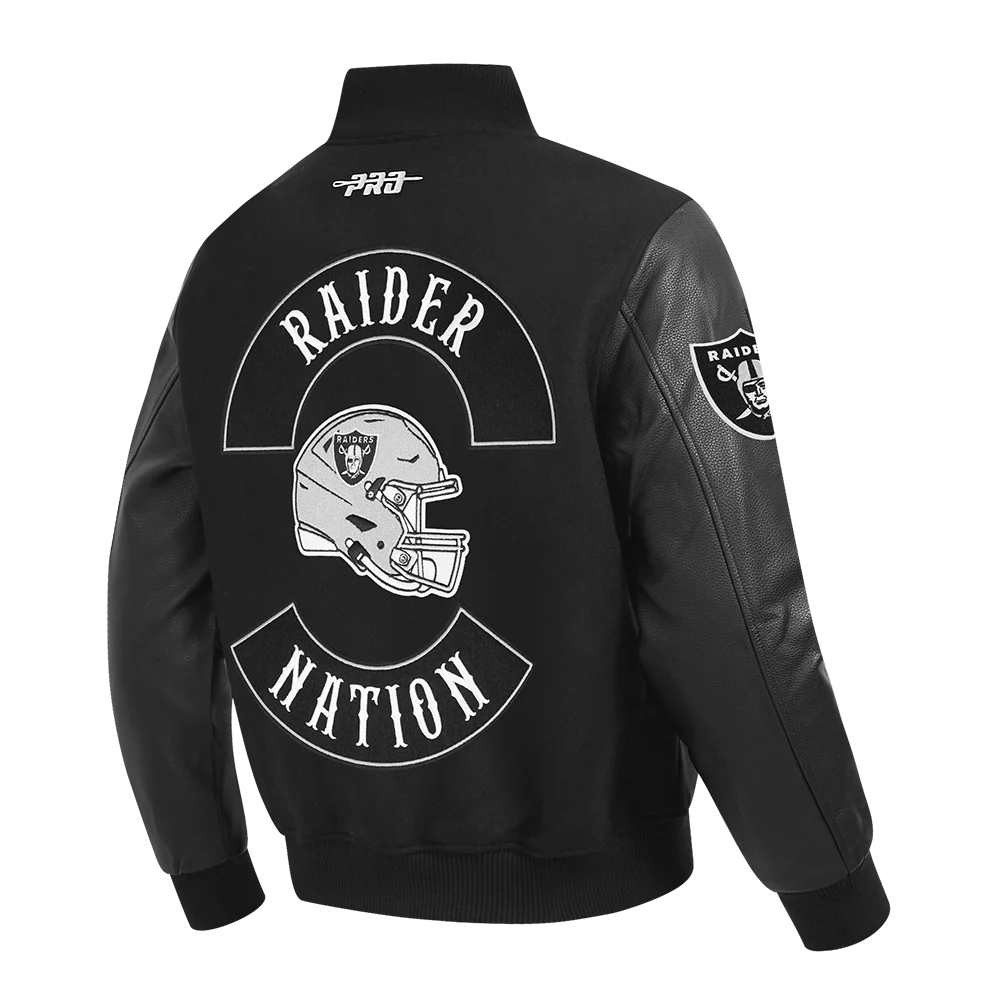 NFL LAS VEGAS RAIDERS BORN FOR SPORT MEN'S WOOL VARSITY JACKET (JET BLACK) - Image 4