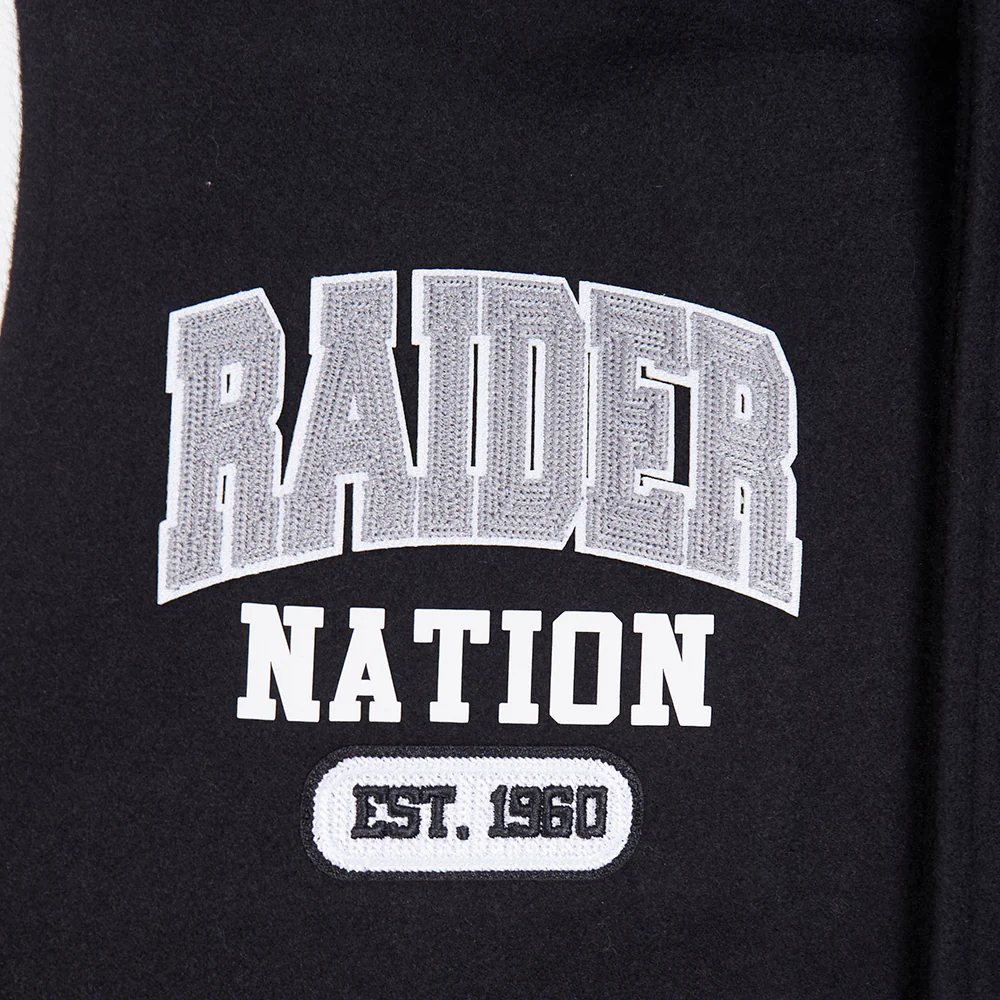 NFL LAS VEGAS RAIDERS CITY ARCH MEN'S WOOL VARSITY JACKET (BLACK/WHITE) - Image 6