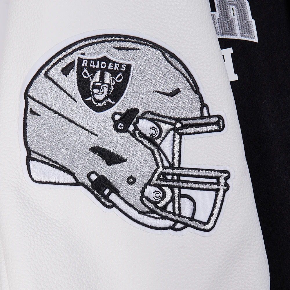 NFL LAS VEGAS RAIDERS CITY ARCH MEN'S WOOL VARSITY JACKET (BLACK/WHITE) - Image 8