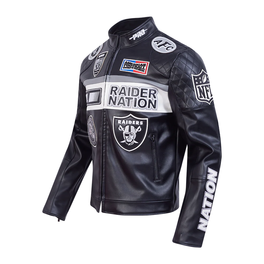 NFL LAS VEGAS RAIDERS MEN'S MOTO JACKET (BLACK/WHITE) - Image 6