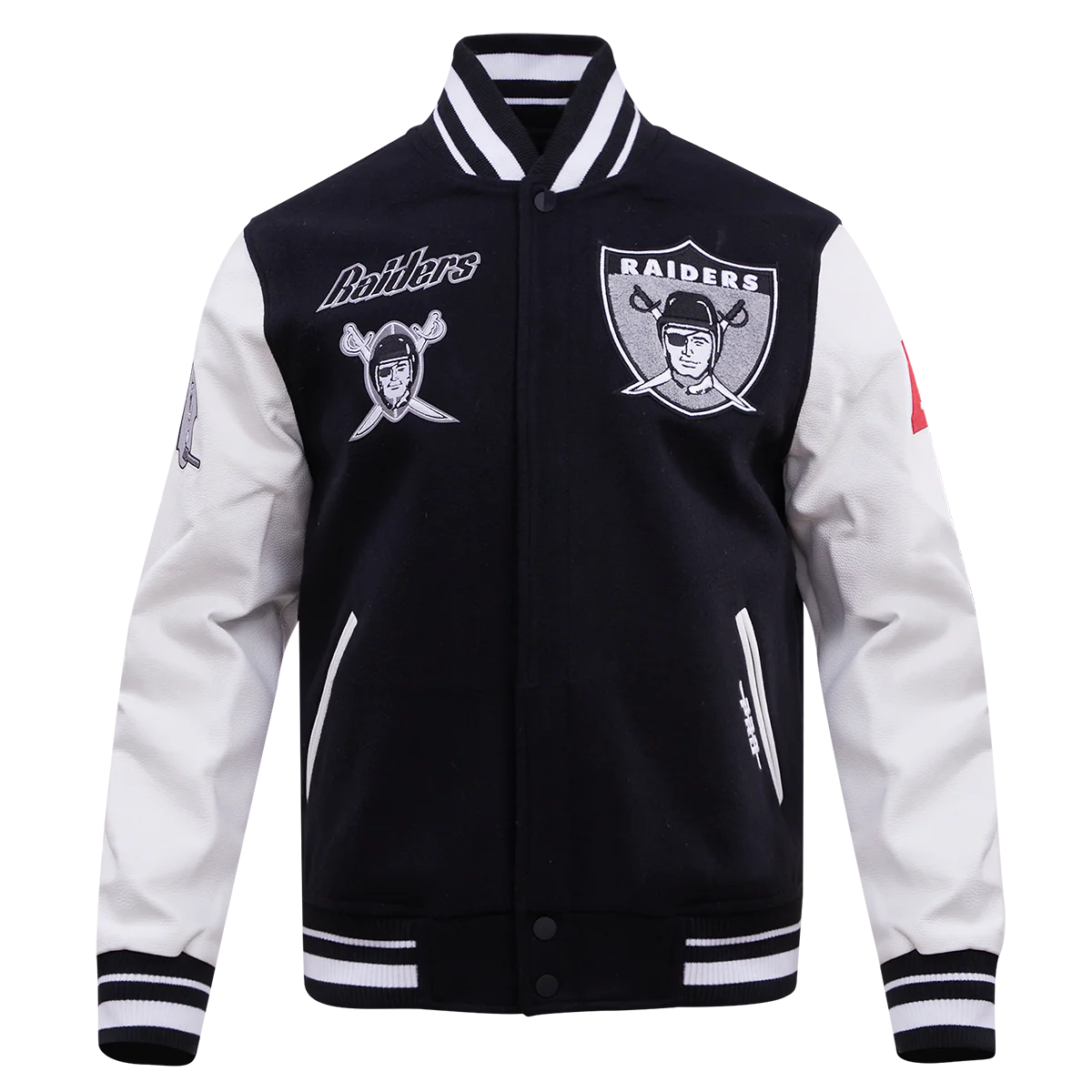NFL LAS VEGAS RAIDERS RETRO CLASSIC MEN'S RIB WOOL VARSITY JACKET (BLACK/WHITE)