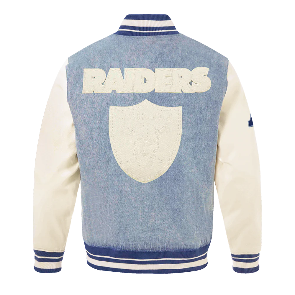NFL LAS VEGAS RAIDERS VARSITY BLUES MEN'S DENIM VARSITY MEN'S JACKET (DENIM/LINEN) - Image 3