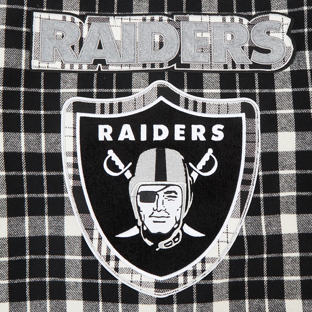 NFL LAS VEGAS RAIDERS PRO PREP PLAID WOOL VARSITY JACKET (WHITE/BLACK) - Image 6
