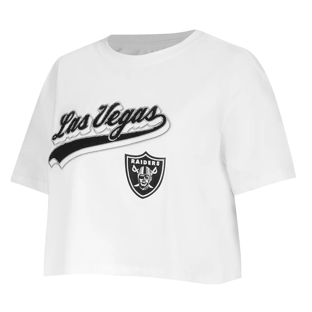 NFL LAS VEGAS RAIDERS SCRIPT TAIL WOMEN'S SINGLE JERSEY BOXY TEE (WHITE) - Image 2