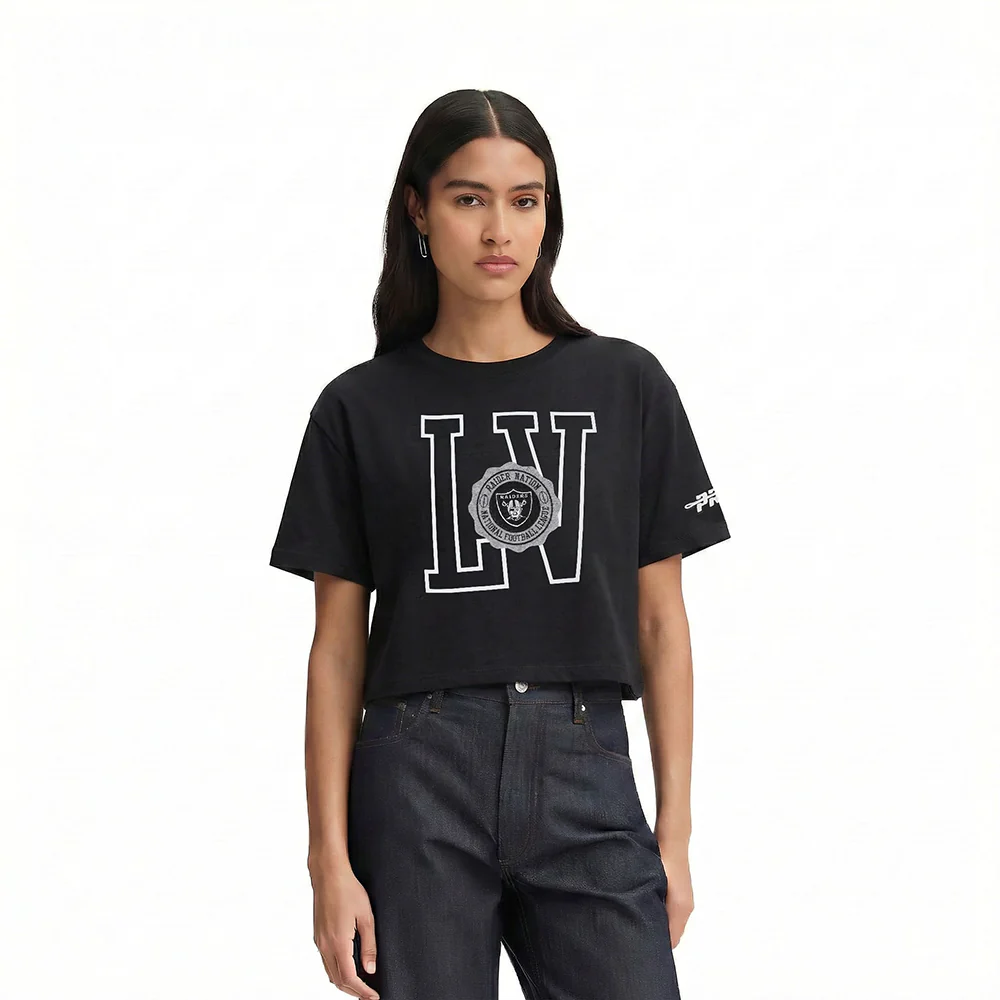 NFL LAS VEGAS RAIDERS CREST EMBLEM WOMEN'S SJ BOXY TEE (BLACK)