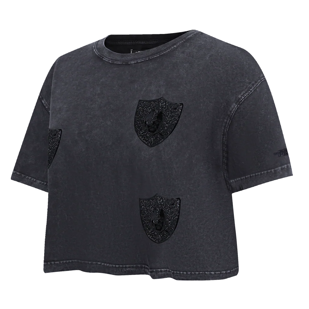NFL LAS VEGAS RAIDERS WASHED CRYSTALLINE WOMEN'S ENZYME WASH BOXY TEE (WASHED BLACK) - Image 6
