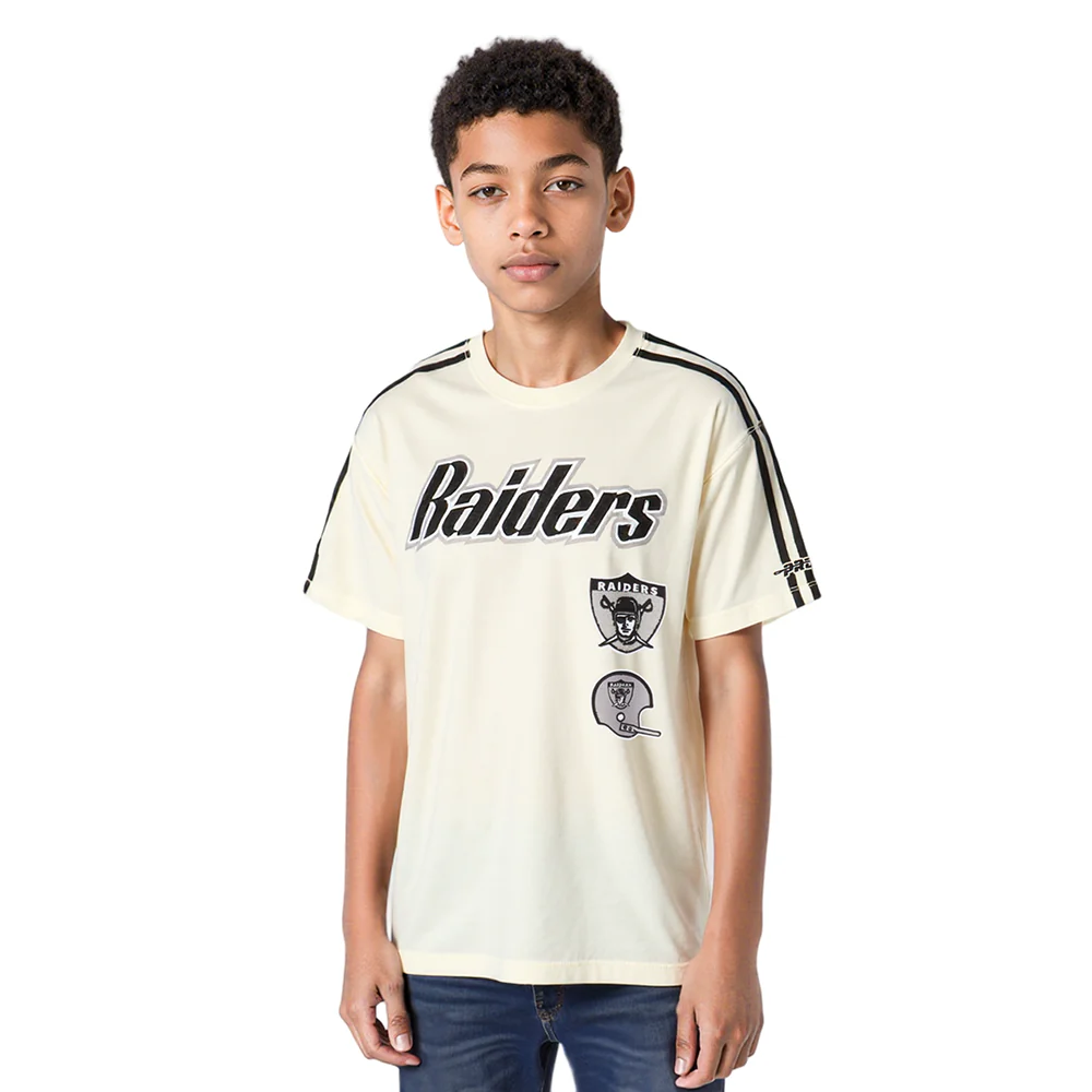NFL LAS VEGAS RAIDERS RETRO CLASSIC SINGLE JERSEY BIG BOYS SINGLE JERSEY TAPING TEE (EGGSHELL/ BLACK) - Image 8