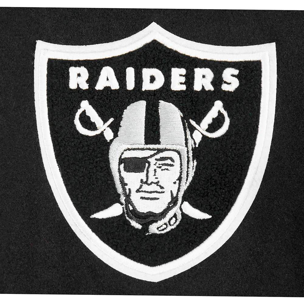 NFL LAS VEGAS RAIDERS CLASSIC BIG BOYS WOOL VARSITY JACKET (BLACK/WHITE) - Image 6