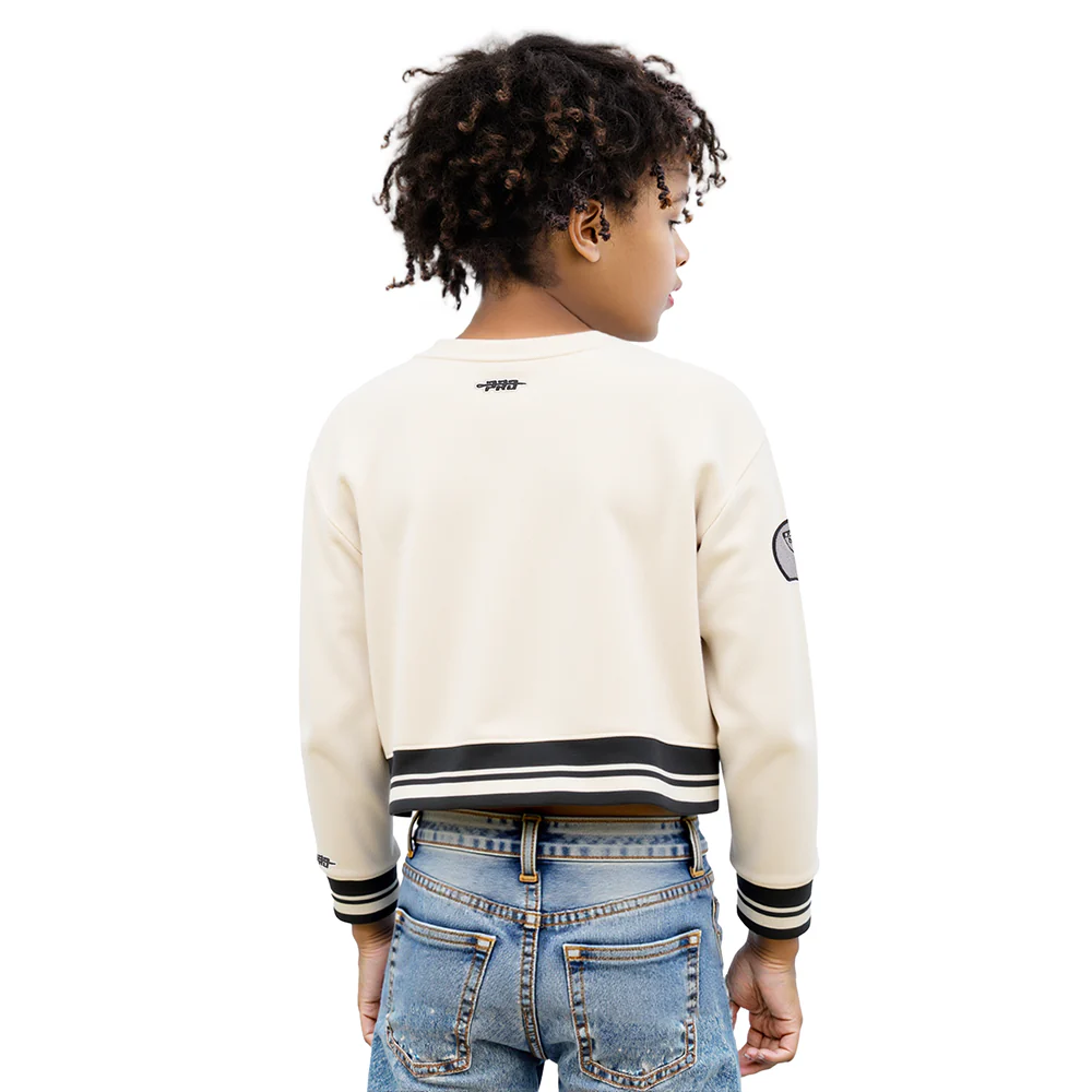 NFL LAS VEGAS RAIDERS RETRO CLASSIC BIG GIRLS RIB FLEECE CREWNECK (EGGSHELL/ BLACK) - Image 2
