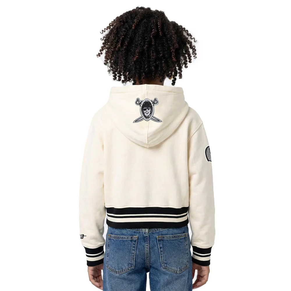 NFL LAS VEGAS RAIDERS RETRO CLASSIC BIG GIRL'S RIB FLC PO HOODIE (EGGSHELL/ BLACK) - Image 2