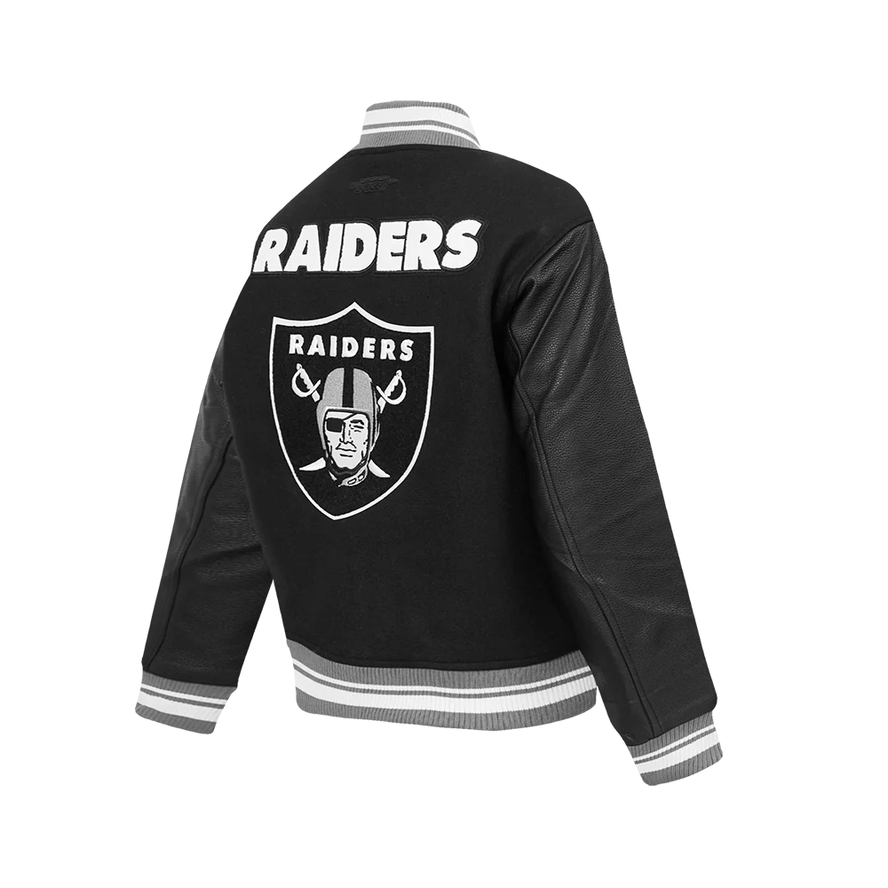 NFL LAS VEGAS RAIDERS MASHUP WOMEN'S RIB WOOL VARSITY JACKET (BLACK/GRAY) - Image 4
