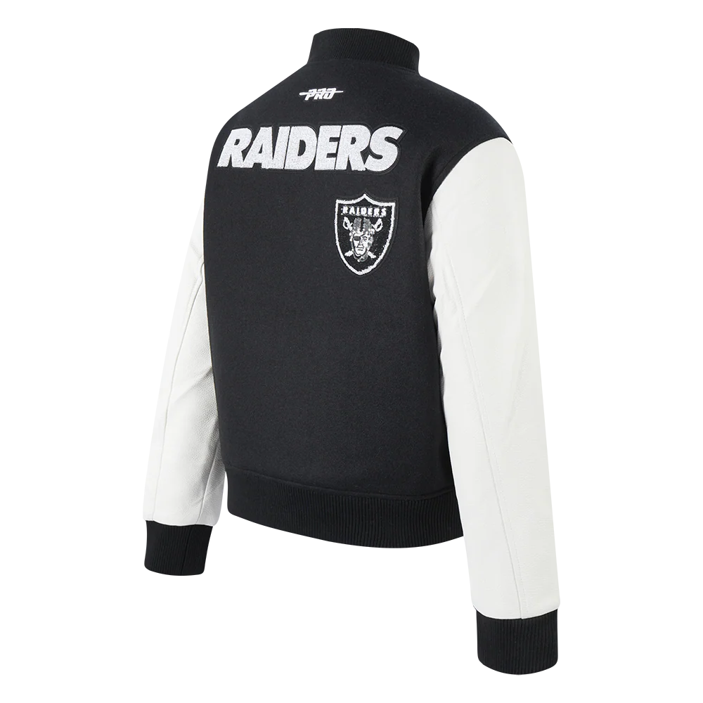 NFL LAS VEGAS RAIDERS GAME DAY CLASSICS WOMEN'S WOOL VARSITY JACKET (BLACK/WHITE) - Image 4
