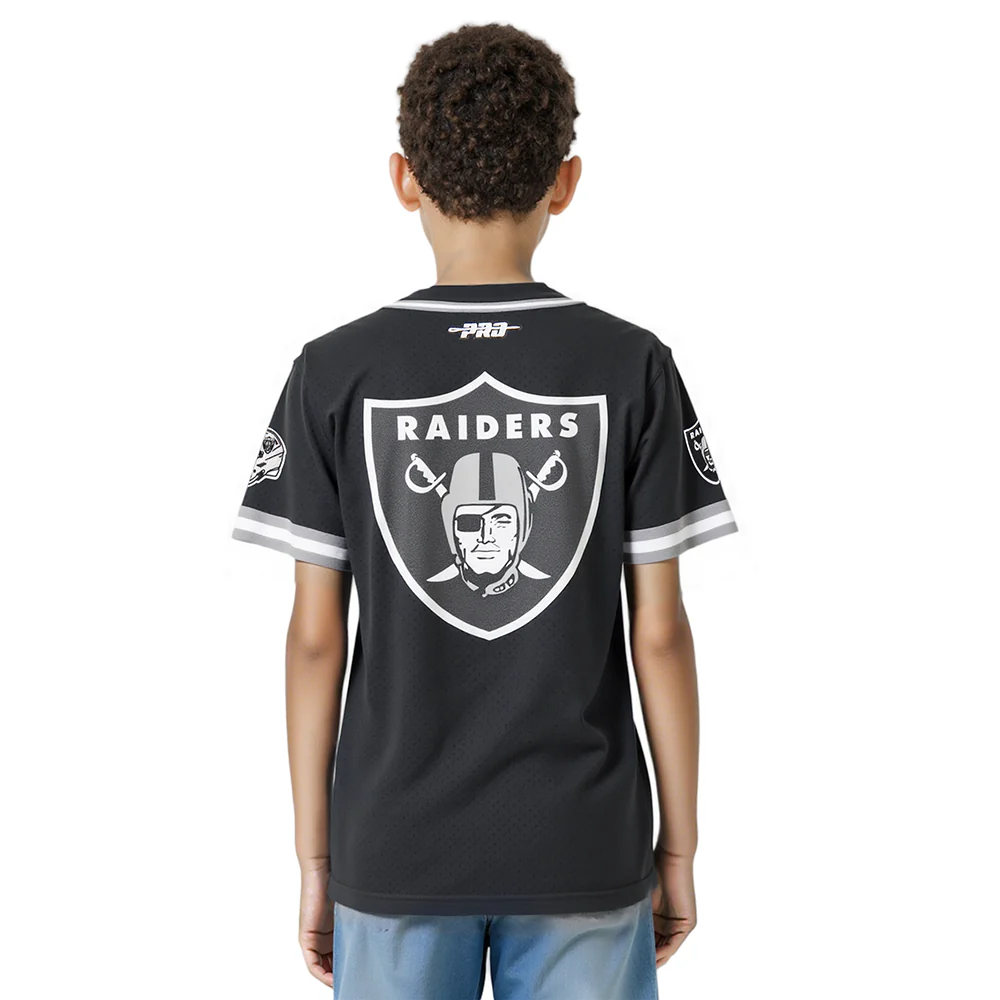 NFL LAS VEGAS RAIDERS CLASSIC LITTLE BOYS MESH BUTTON DOWN SHIRT (BLACK/GRAY) - Image 2