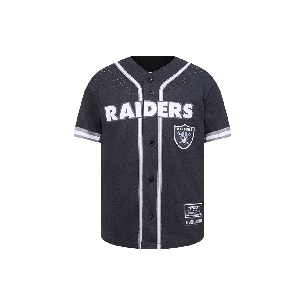 NFL LAS VEGAS RAIDERS CLASSIC LITTLE BOYS MESH BUTTON DOWN SHIRT (BLACK/GRAY) - Image 3