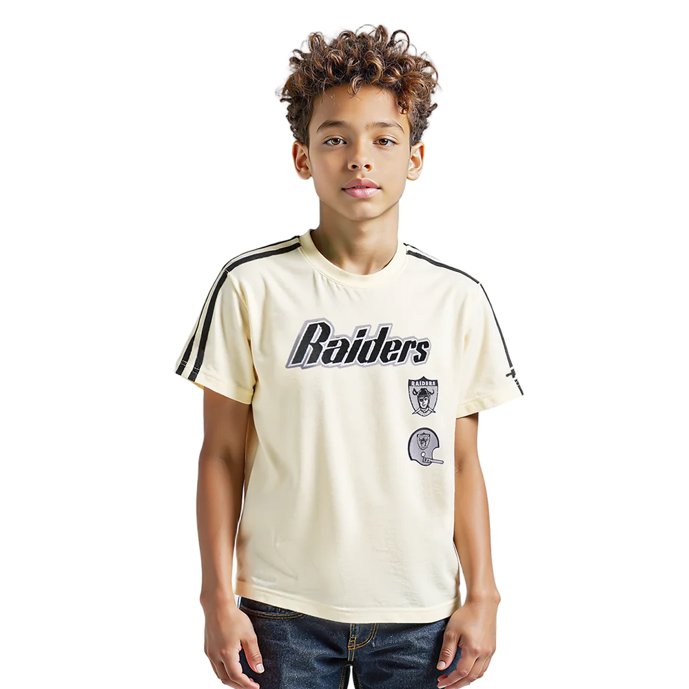 NFL LAS VEGAS RAIDERS RETRO CLASSIC LITTLE BOYS SHORT SLEEVE TAPING TEE (EGGSHELL/ BLACK)