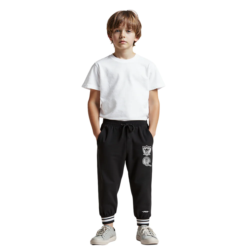 NFL LAS VEGAS RAIDERS RETRO CLASSIC LITTLE BOYS RIB FLEECE SWEATPANT (BLACK/GRAY) - Image 9