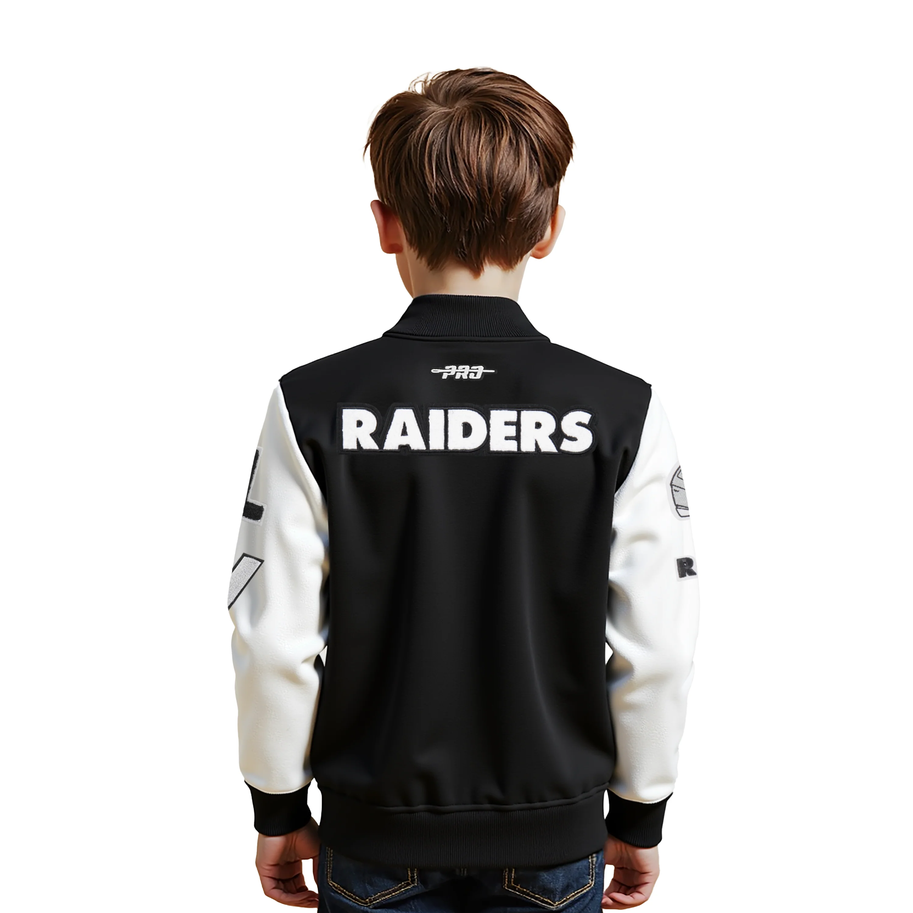 NFL LAS VEGAS RAIDERS CLASSIC TODDLER BOYS WOOL VARSITY JACKET (BLACK/WHITE) - Image 2