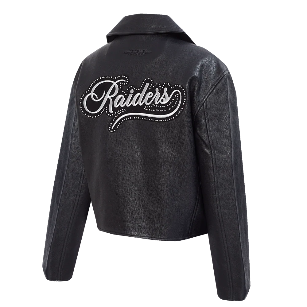 NFL LAS VEGAS RAIDERS RENEGADE WOMEN'S LEATHER JACKET (BLACK) - Image 4