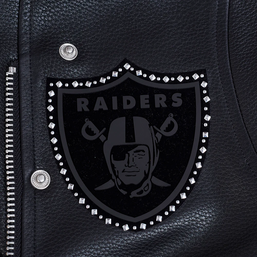 NFL LAS VEGAS RAIDERS RENEGADE WOMEN'S LEATHER JACKET (BLACK) - Image 6