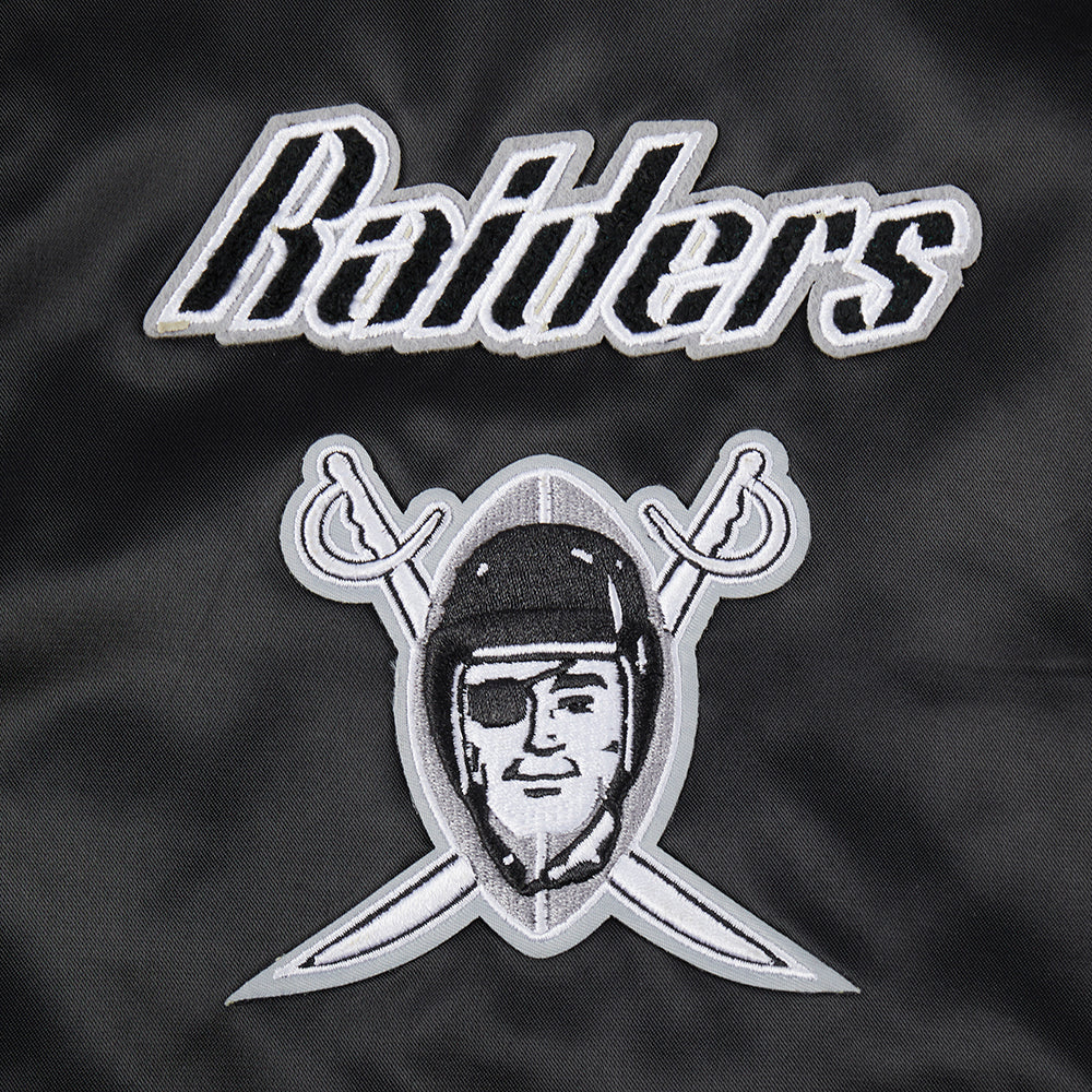 NFL OAKLAND RAIDERS RETRO CLASSIC WOMEN'S RIB SATIN JACKET (BLACK/GREY) - Image 6