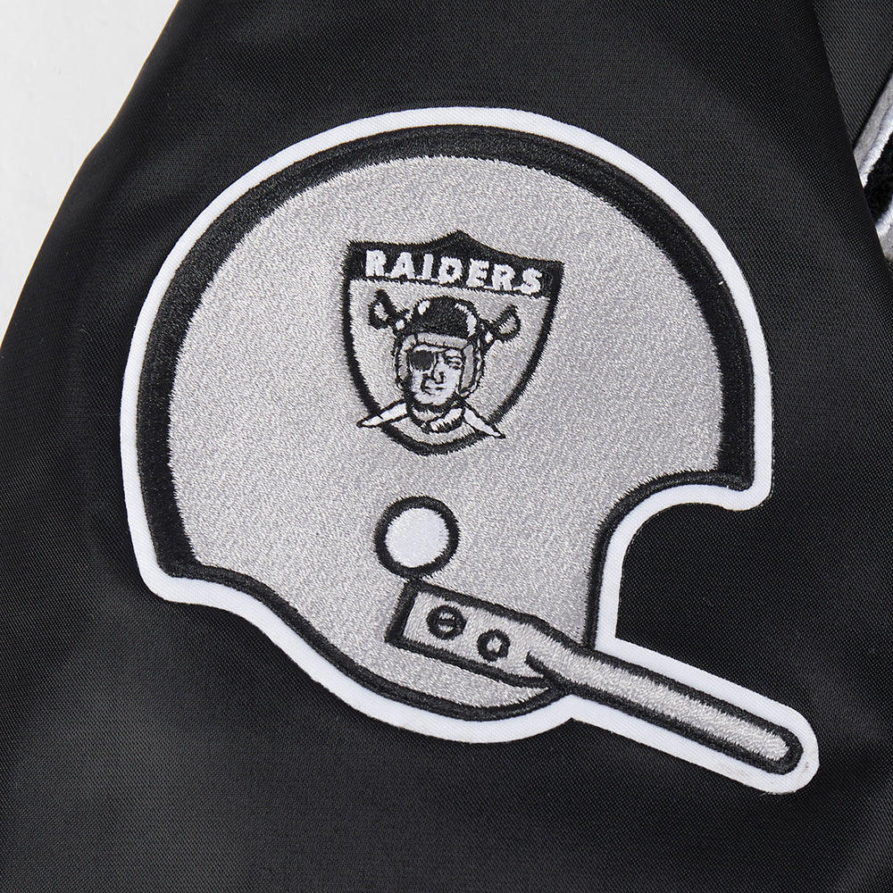 NFL OAKLAND RAIDERS RETRO CLASSIC WOMEN'S RIB SATIN JACKET (BLACK/GREY) - Image 7