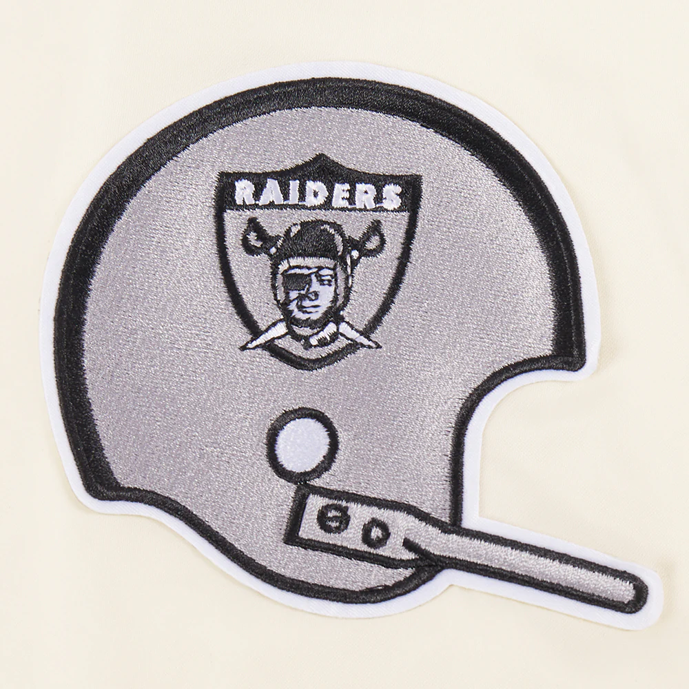 NFL OAKLAND RAIDERS RETRO CLASSIC WOMEN'S RIB SATIN JACKET (EGGSHELL/ BLACK) - Image 5