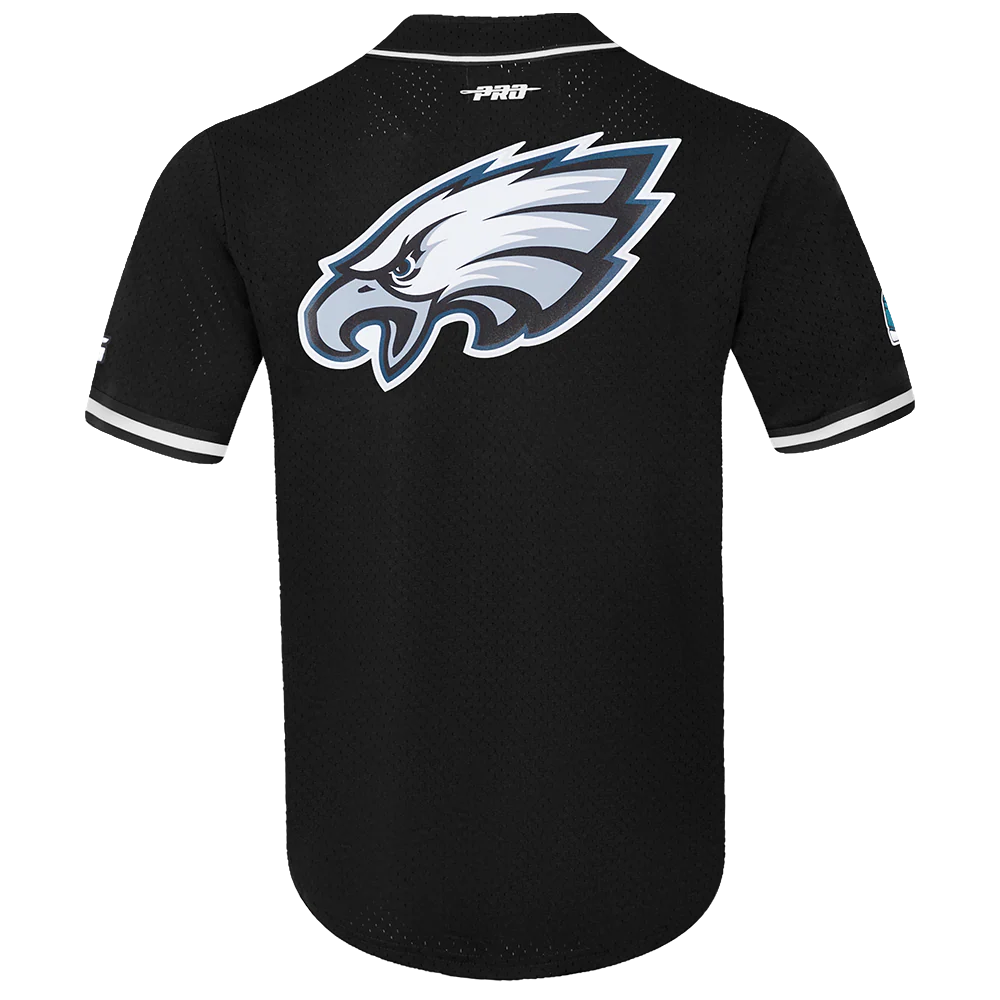 NFL PHILADELPHIA EAGLES SCRIPT TAIL MEN'S MESH BUTTON DOWN SHIRT (BLACK) - Image 3