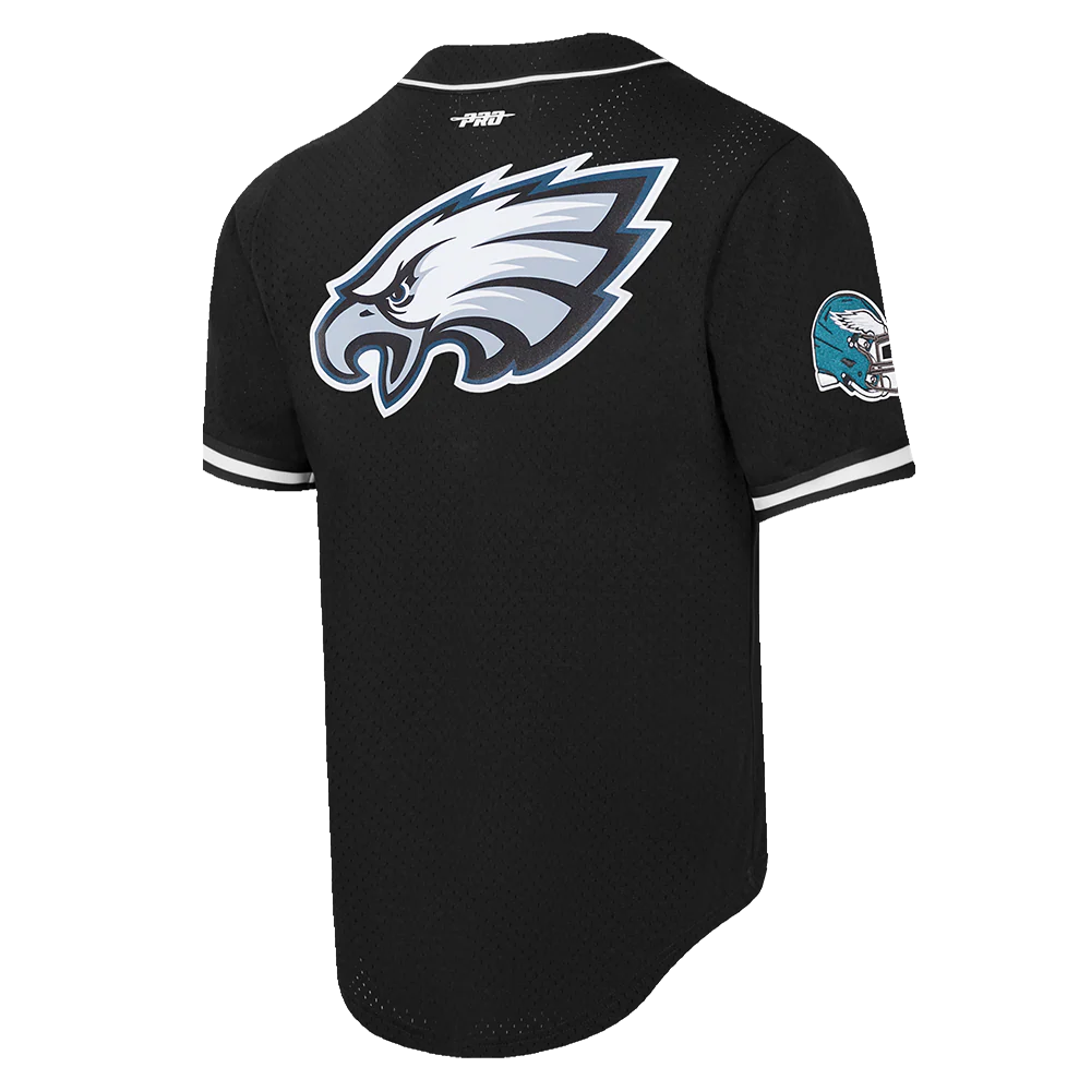 NFL PHILADELPHIA EAGLES SCRIPT TAIL MEN'S MESH BUTTON DOWN SHIRT (BLACK) - Image 4