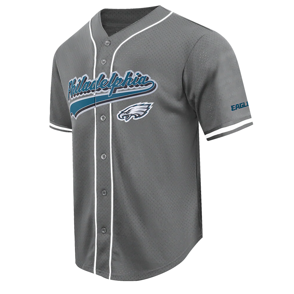 NFL PHILADELPHIA EAGLES SCRIPT TAIL MEN'S MESH BUTTON DOWN SHIRT (GRAY)