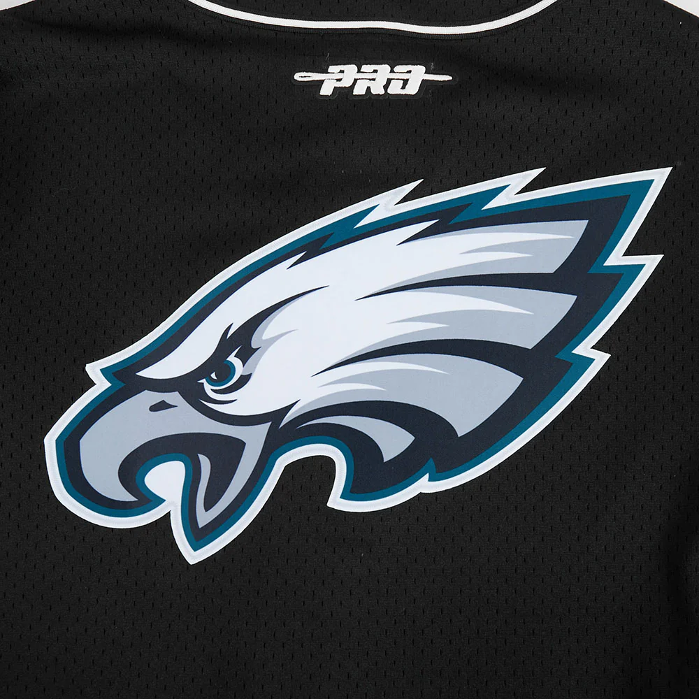 NFL PHILADELPHIA EAGLES JALEN HURTS #1 CLASSIC MESH PNN MEN'S MESH BUTTON DOWN SHIRT (BLACK) - Image 7