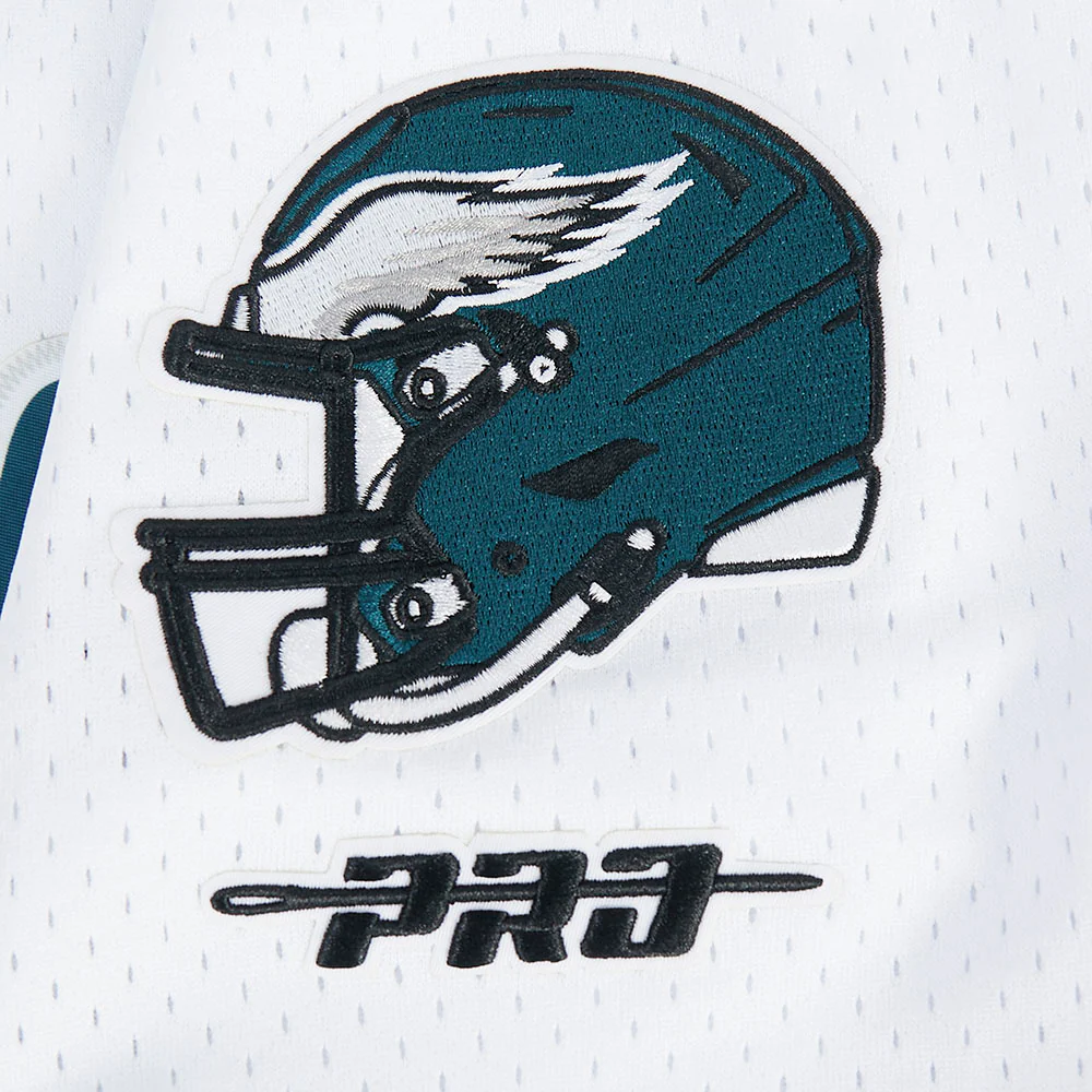NFL PHILADELPHIA EAGLES JALEN HURTS #1 CLASSIC MESH PNN MEN'S MESH BUTTON DOWN SHIRT (WHITE/BLACK/WHITE) - Image 6