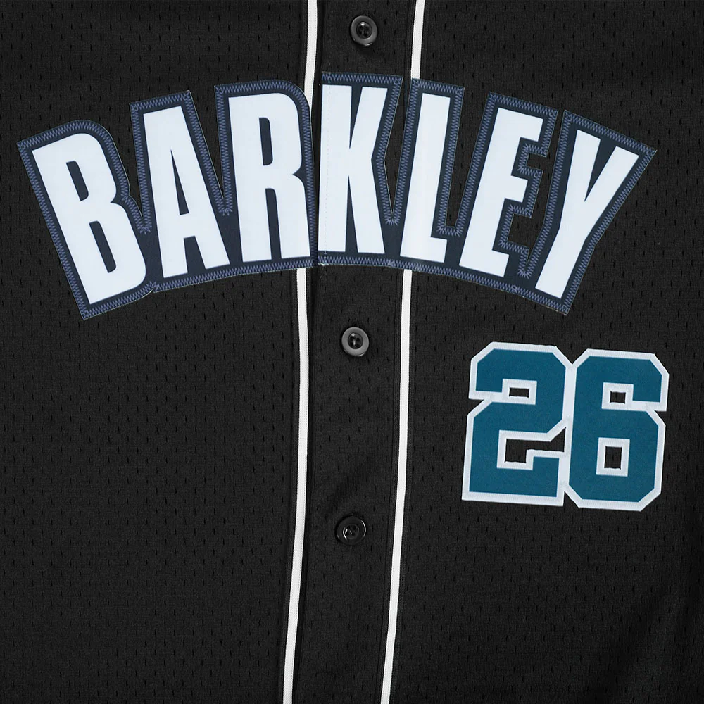 NFL PHILADELPHIA EAGLES SAQUON BARKLEY #26 CLASSIC MESH PNN MEN'S MESH BUTTON DOWN SHIRT (BLACK) - Image 5