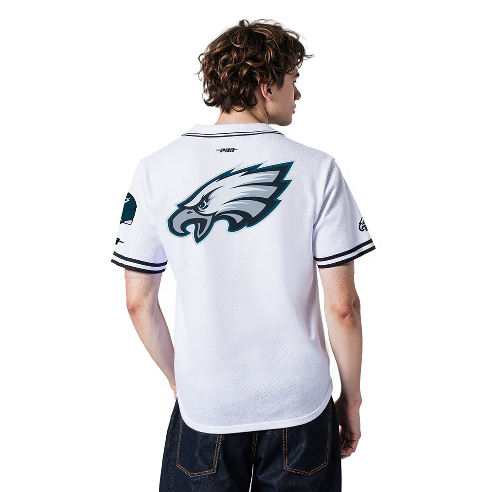 NFL PHILADELPHIA EAGLES SAQUON BARKLEY #26 CLASSIC MESH PNN MEN'S MESH BUTTON DOWN SHIRT (WHITE/BLACK/WHITE) - Image 2
