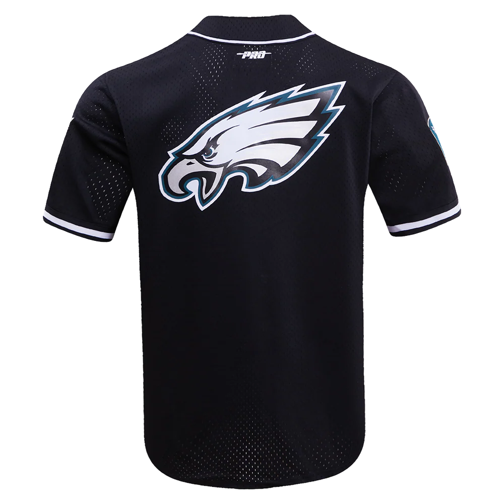 NFL PHILADELPHIA EAGLES JALEN HURTS #1 MEN'S MESH BUTTON DOWN SHIRT (BLACK) - Image 4