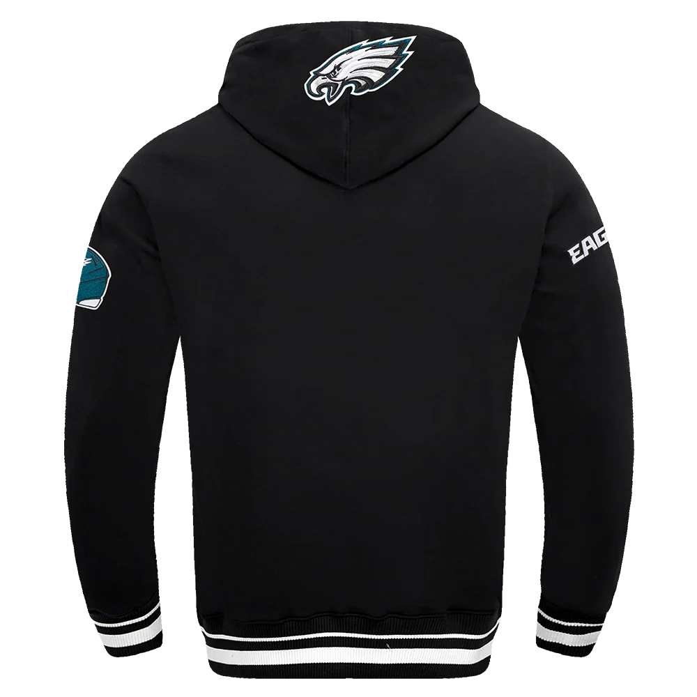 NFL PHILADELPHIA EAGLES SCRIPT TAIL MEN'S RIB FLEECE PULLOVER HOODIE (BLACK) - Image 3