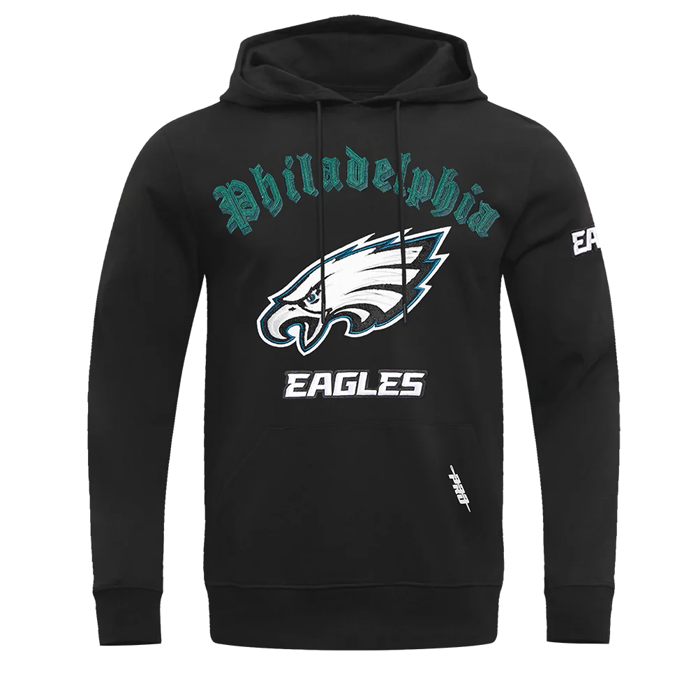 NFL PHILADELPHIA EAGLES OLD ENGLISH MEN'S PULLOVER HOODIE (BLACK)