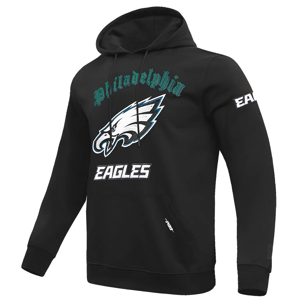 NFL PHILADELPHIA EAGLES OLD ENGLISH MEN'S PULLOVER HOODIE (BLACK) - Image 2