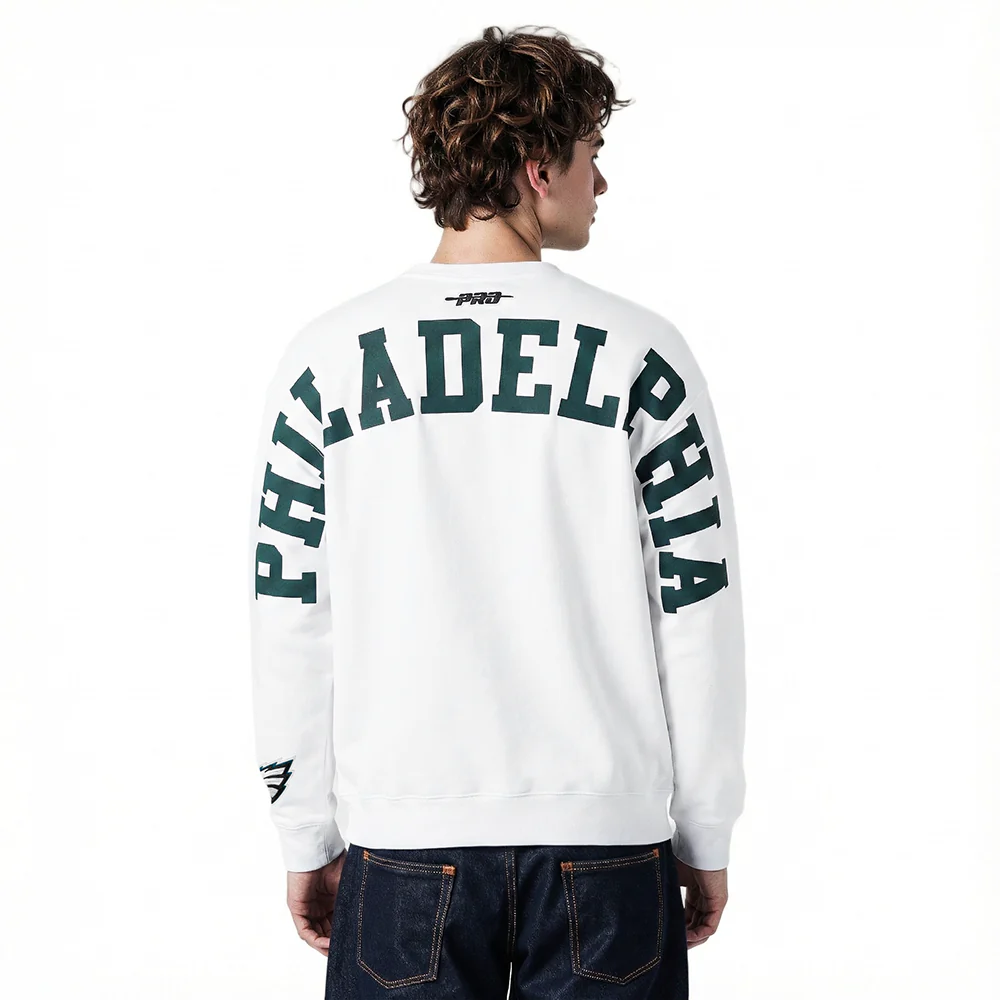 NFL PHILADELPHIA EAGLES WINGSPAN MEN'S DROP SHOULDER FLC CREWNECK (WHITE)