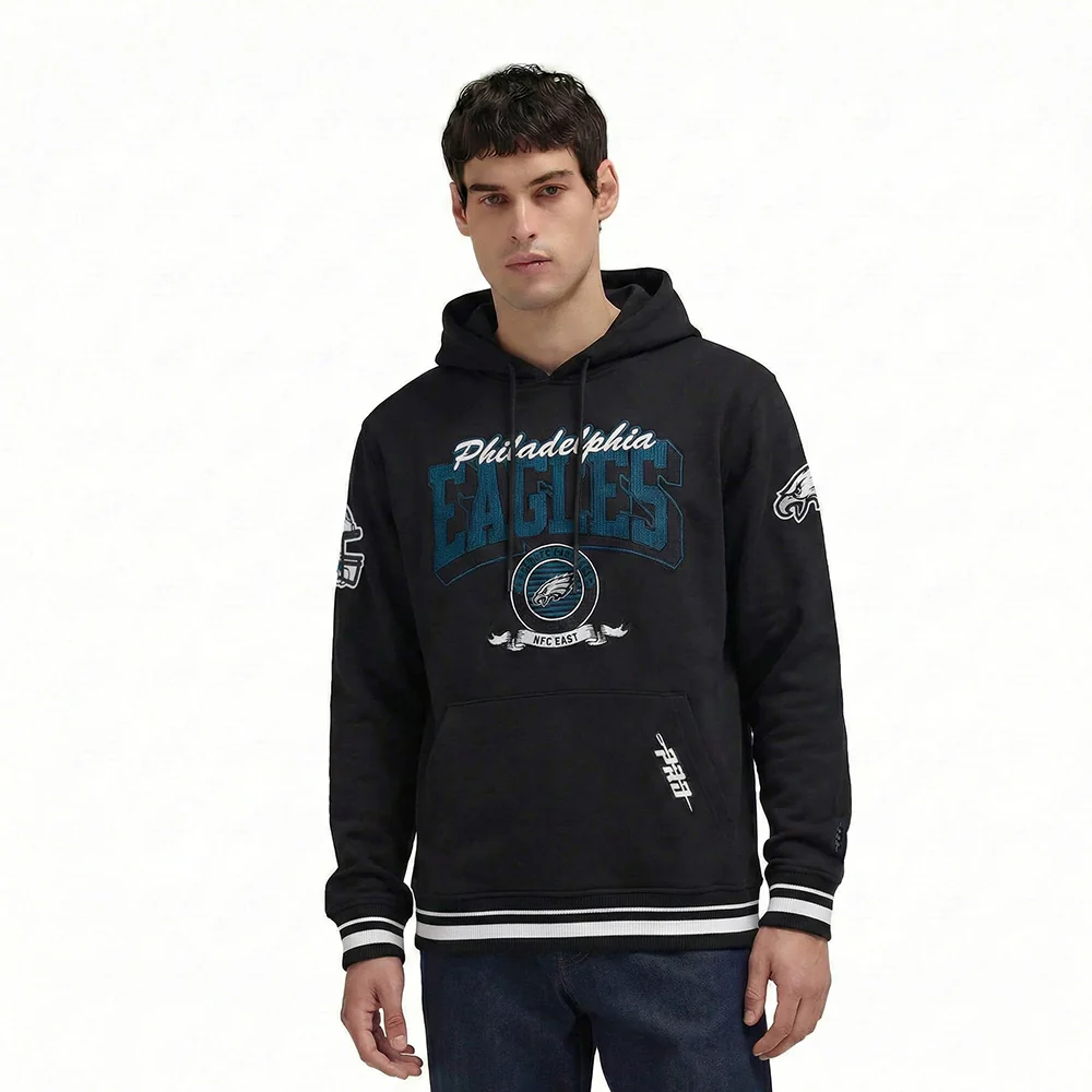 NFL PHILADELPHIA EAGLES TEAM BADGE MEN'S RIB FLC PO HOODIE (BLACK)