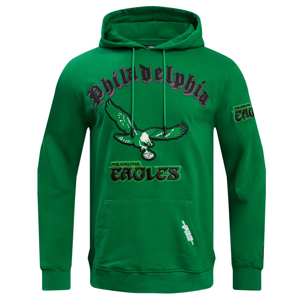 NFL PHILADELPHIA EAGLES RETRO OLD ENGLISH MEN'S PULLOVER HOODIE (KELLY GREEN)